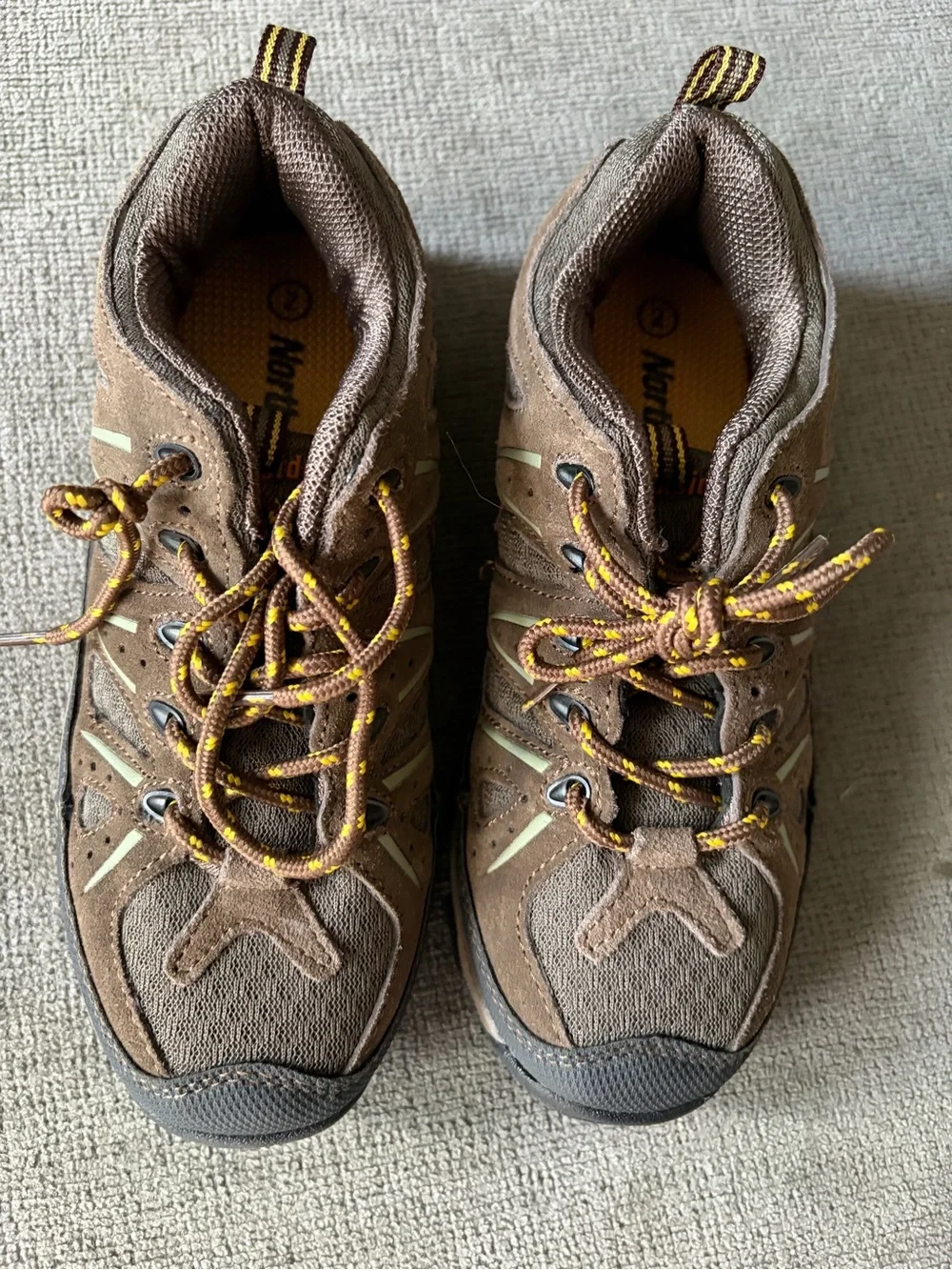 Northside Brown Suede Athletic Trail Shoes with Yellow Accent